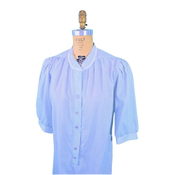 Vintage 1980s Striped Shift Dress Blue Nightgown Style Nautical | W 40" - Picture 3 of 6